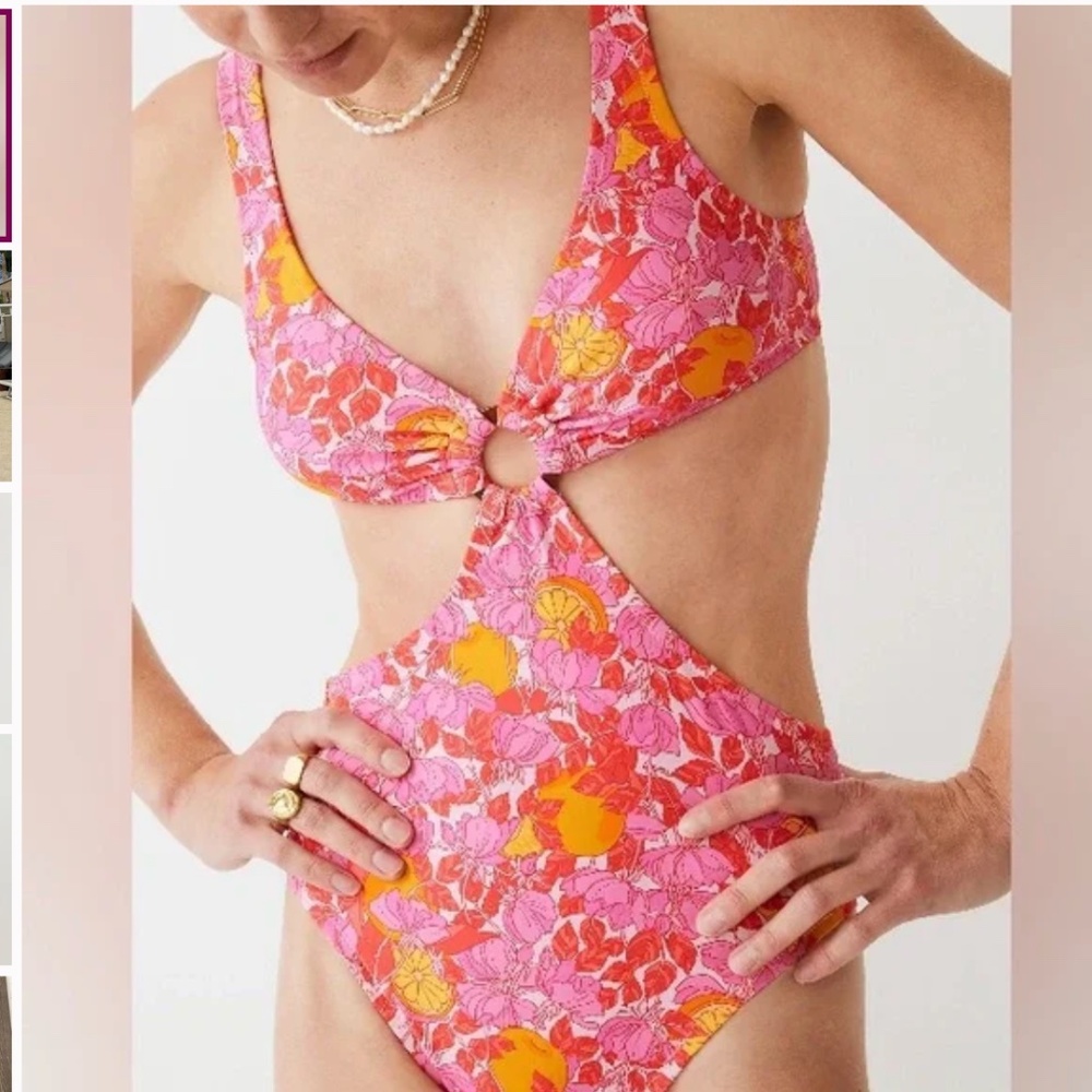 J. Crew re-imagined swimsuit sz 16 O-ring cutout pink limone